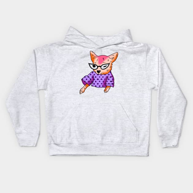 funny orange chihuahua wearing cat eye glasses and a purple shirt cute gift Kids Hoodie by AnanasArt